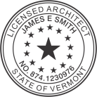 Vermont Licensed Architect Seal traditional rubber stamp to state laws. For Professional Architect and Engineer stamps.