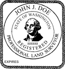 Washington Registered Land Surveyor Seal Traditional rubber stamp conforms to  laws. For Professional Architect and Engineer stamps. High Quality.