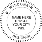 Wisconsin Designer Seal Traditional rubber stamp conforms to state laws. 	High quality product guaranteed to last.