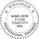 Wisconsin Professional Engineer Seal Traditional rubber stamp. High quality product guaranteed to last.
