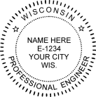 Wisconsin Professional Engineer Seal pre inked MaxLight stamp. MaxLight the highest quality product conforms to state  laws.