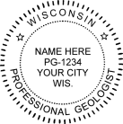 Wisconsin Professional Geologist Seal Traditional rubber stamp. High quality product guaranteed to last.