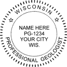 Wisconsin Professional Geologist Seal self  inking Trodat  stamp. Trodat is a high quality product  guaranteed to last.