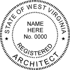 West Virginia Licensed Registered Architect Seal pre-inked Xstamper conforms to state  laws. For Professional Architect and Engineer stamps.