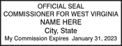 West Virginia Licensed Commissioner Seal traditional rubber stamp to state laws. For Professional Architect and Engineer stamps.