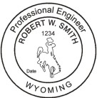 Wyoming professional engineer seal stamp, X Stamper  pre-inking stamp conforms to Wyoming  laws. For Professional Architect and Engineer stamps.