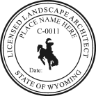 Wyoming Licensed Landscape Architect Stamp Seal pre-inked Trodat stamp conforms to Wyoming  laws. For Professional Architect and Engineer stamps.